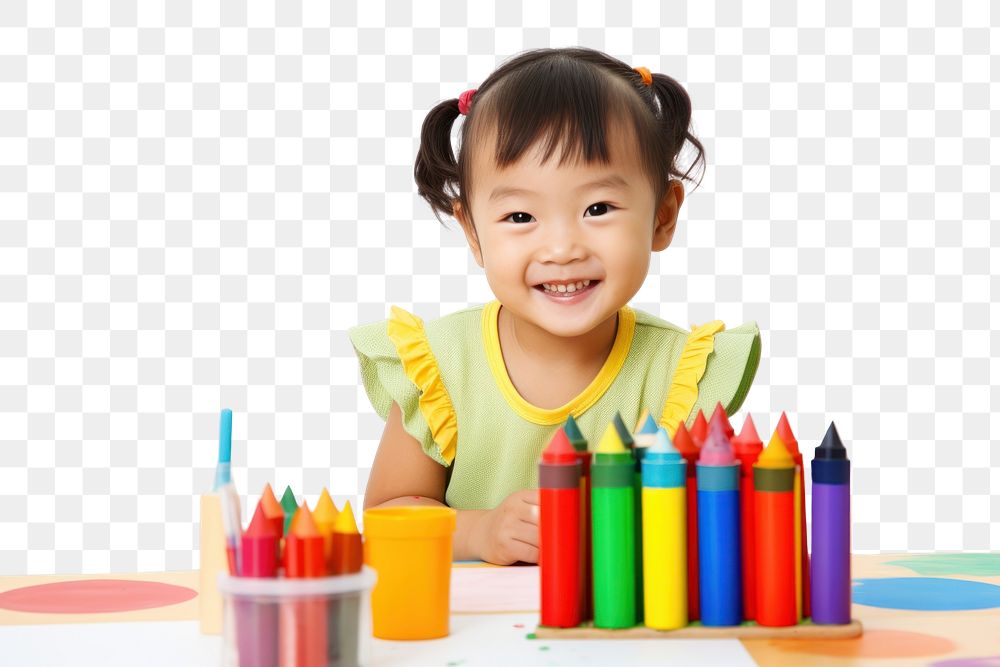 PNG Happy asian kid crayon child white background. AI generated Image by rawpixel.