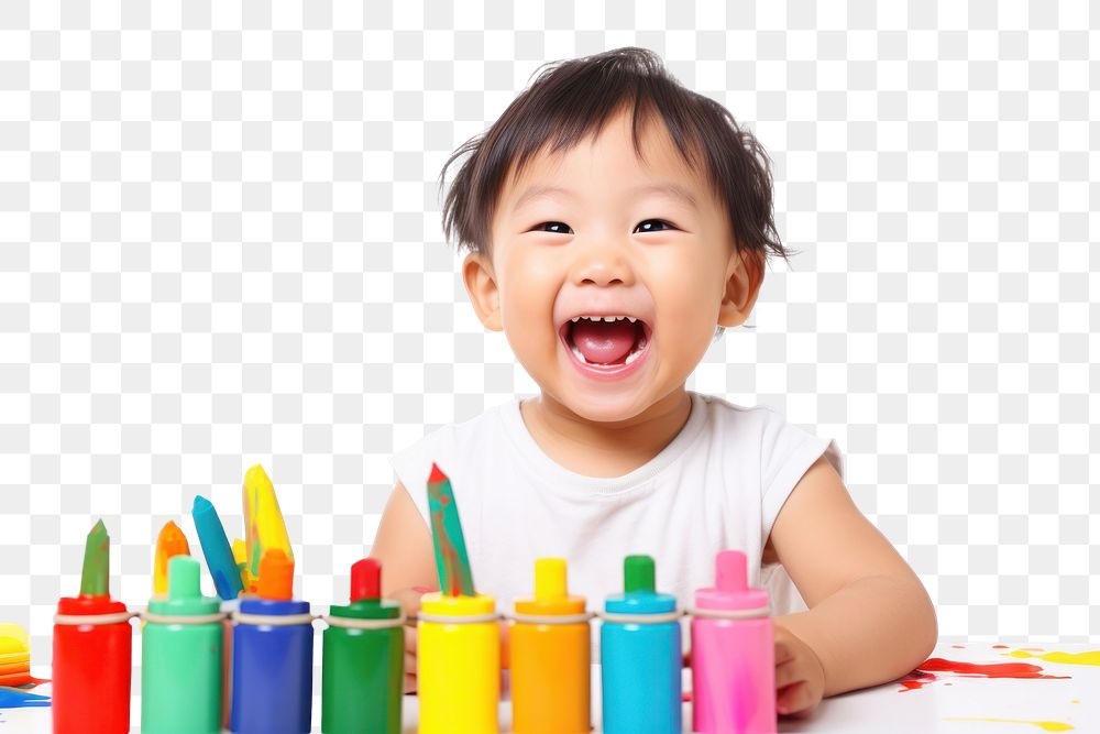 PNG Happy asian kid crayon baby white background. AI generated Image by rawpixel.