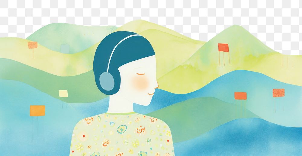PNG Woman listening to music painting art headphones. AI generated Image by rawpixel.