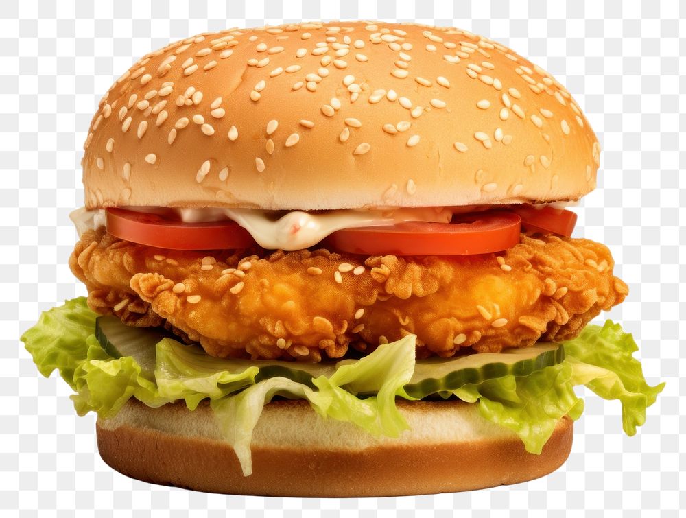 PNG  Chicken burger food hamburger vegetable. AI generated Image by rawpixel.