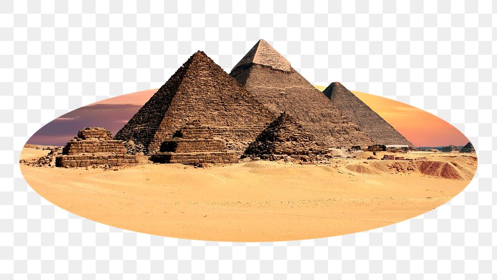 Egyptian pyramids png badge sticker, ancient travel landmark photo, transparent background