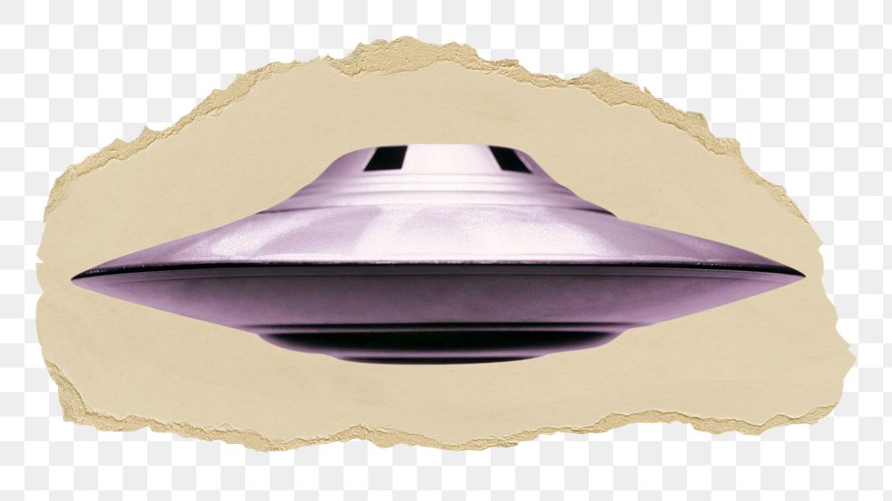 UFO png sticker, ripped paper, transparent background
