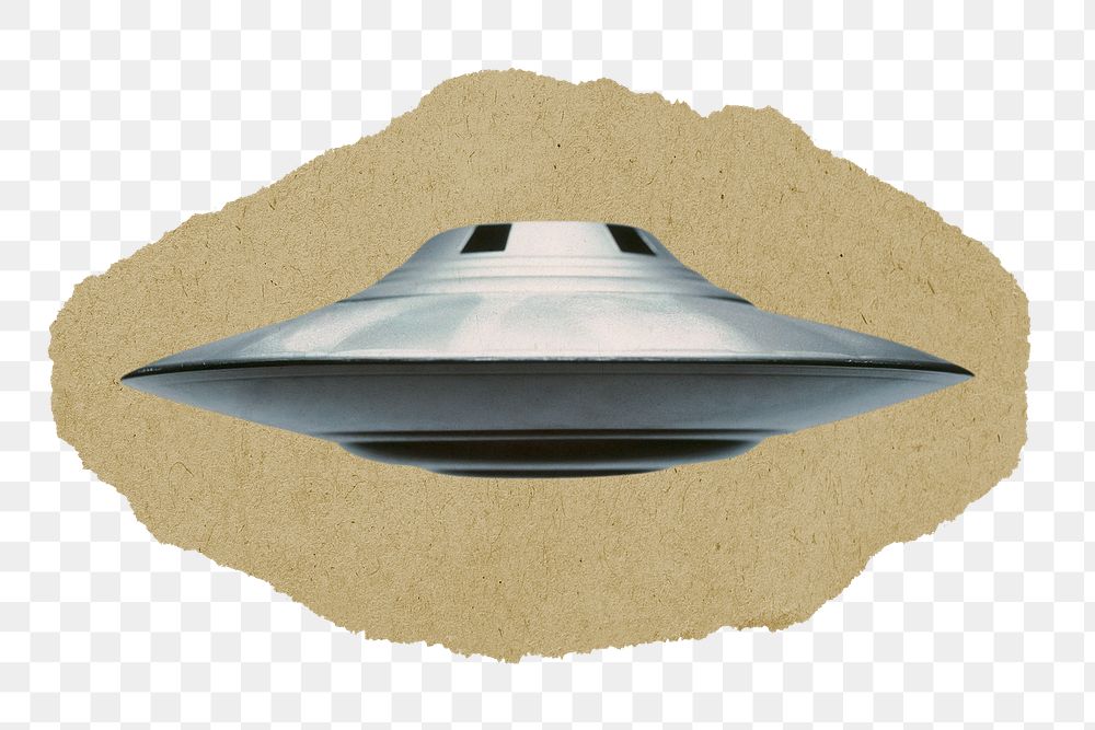 UFO png sticker, ripped paper, transparent background