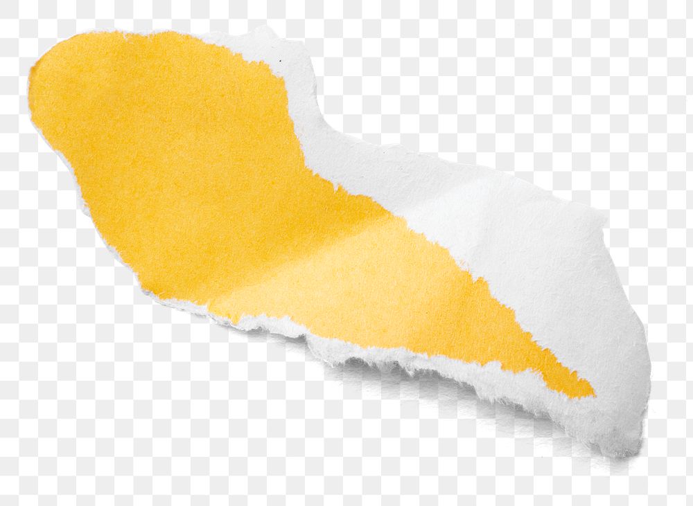 Torn yellow paper png, collage element with white edge on transparent background 