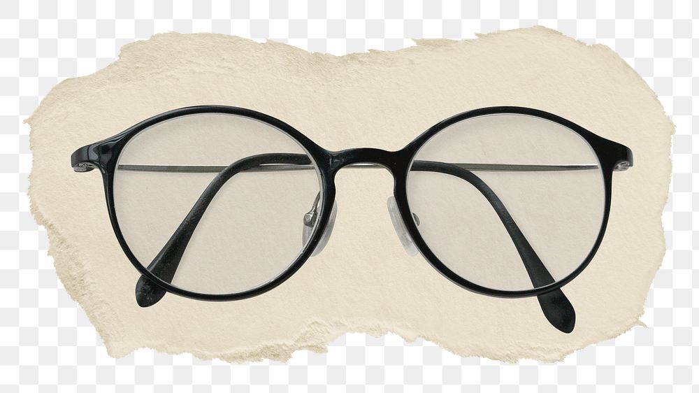 Eyeglasses png sticker, ripped paper on transparent background