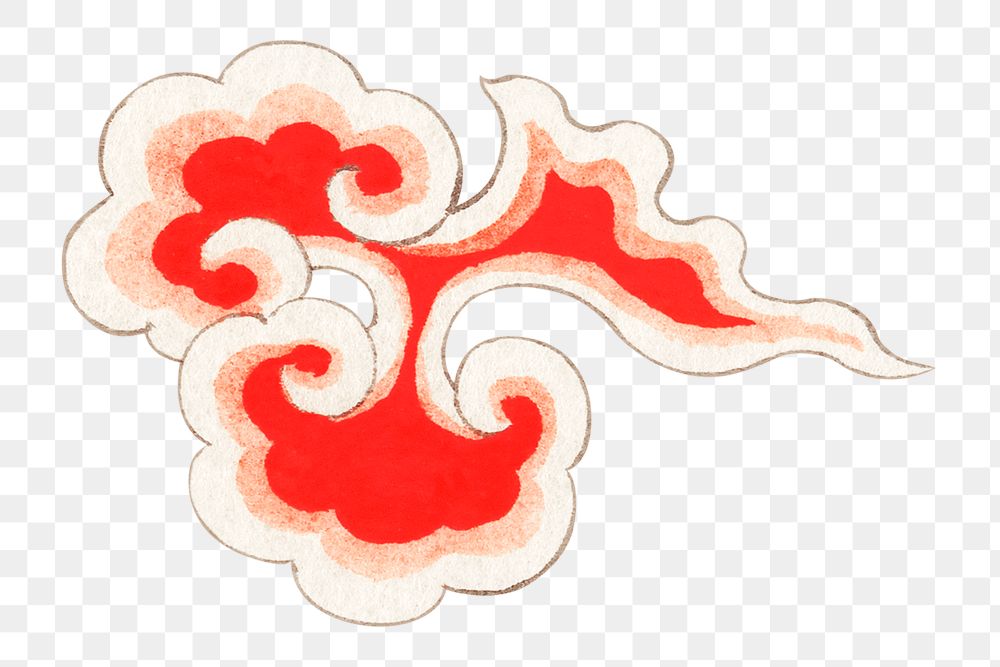 Red Japanese cloud png sticker, transparent background.   Remastered by rawpixel. 