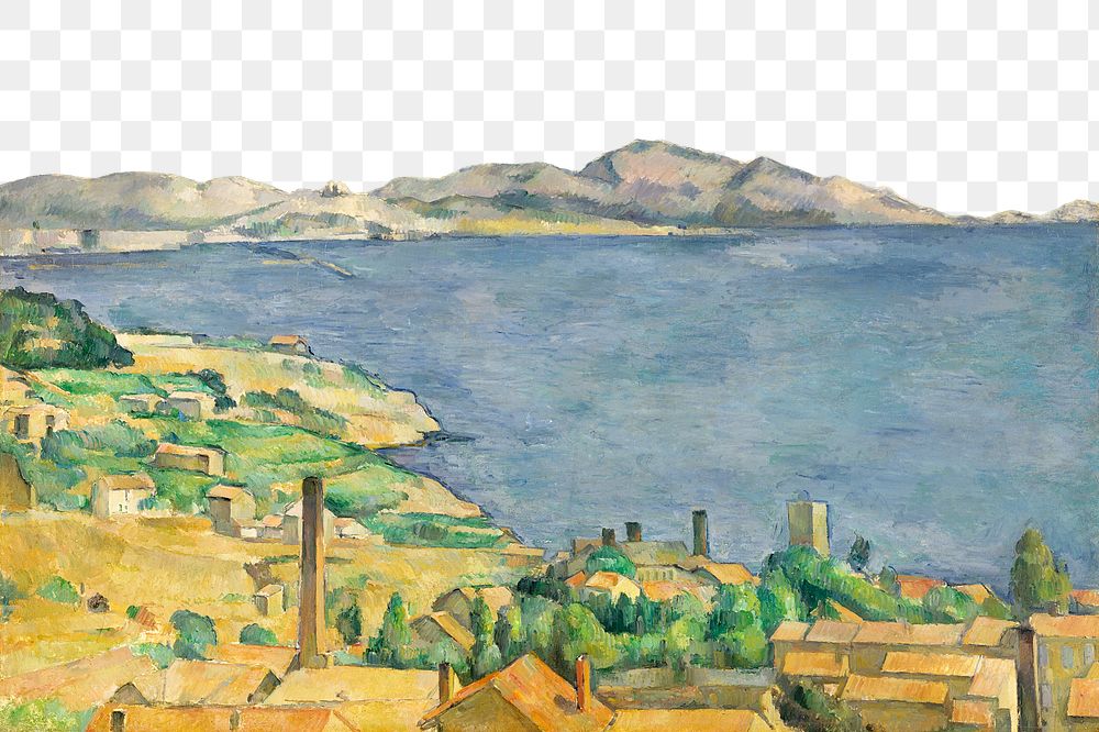  Png Cezanne&rsquo;s Gulf of Marseilles border, post-impressionist landscape painting, transparent background.  Remixed by…