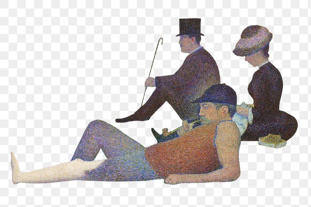 Png A Sunday on La Grande Jatte sticker, vintage people on transparent background by Georges Seurat. Remastered by rawpixel.