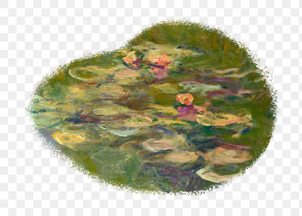 Water lilies png brush stroke sticker, transparent background. Claude Monet artwork, remixed by rawpixel.