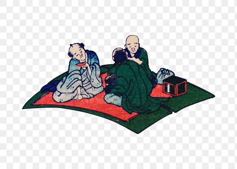 Hokusai&rsquo;s picnic people png sticker, vintage on transparent background. Remastered by rawpixel.