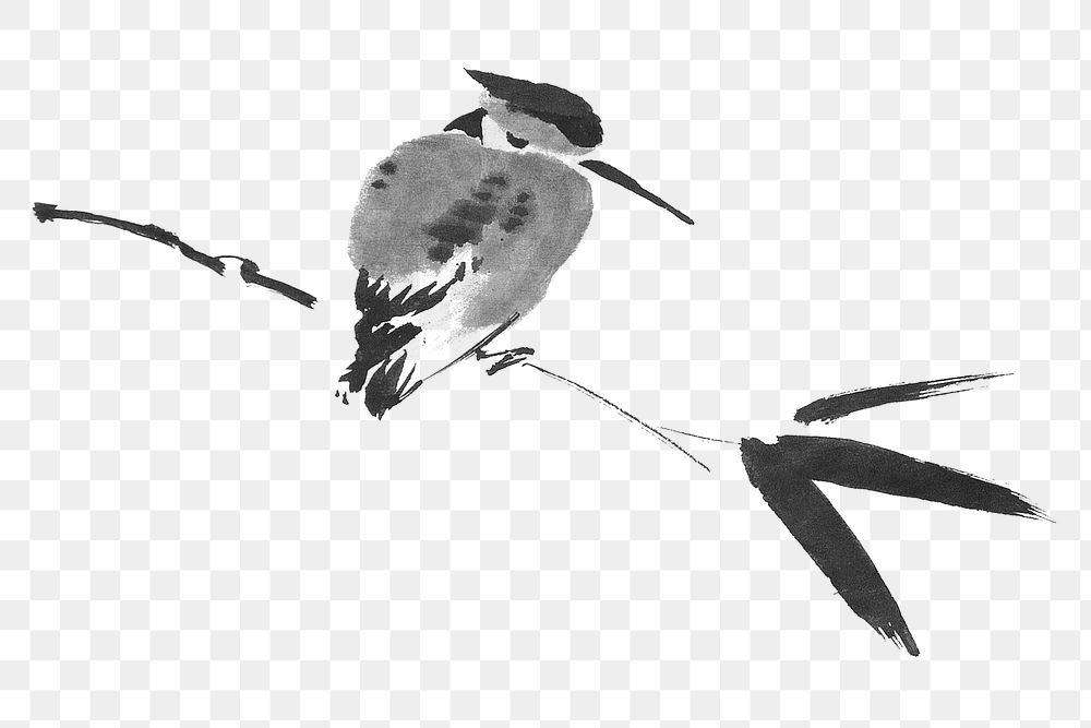 PNG Kingfisher bird, vintage illustration by Sesshū Tōyō, transparent background.  Remixed by rawpixel. 