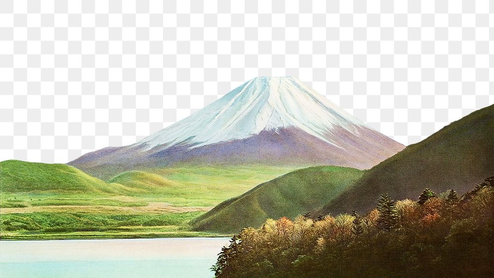 Mount Fuji  png border, Japanese landscape illustration, transparent background. Remixed by rawpixel.