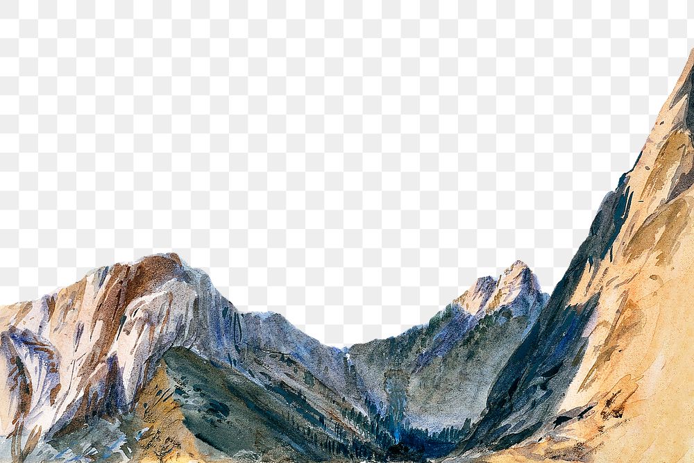 Mountain border png watercolor collage element, transparent background. Remixed by rawpixel.