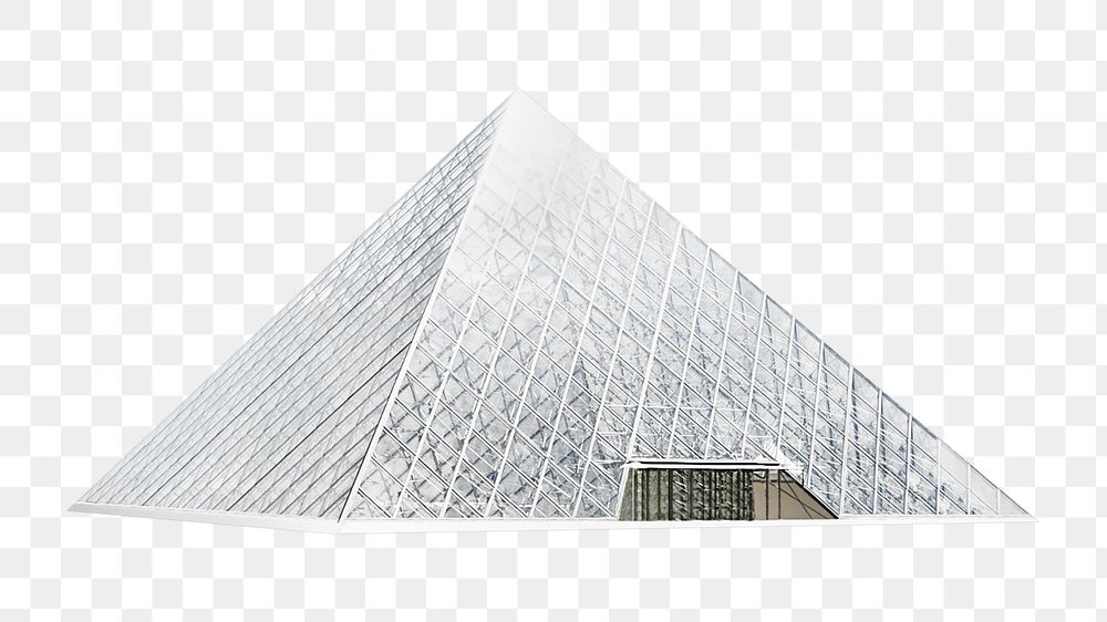 Png glass pyramid Louvre courtyard in France, transparent background