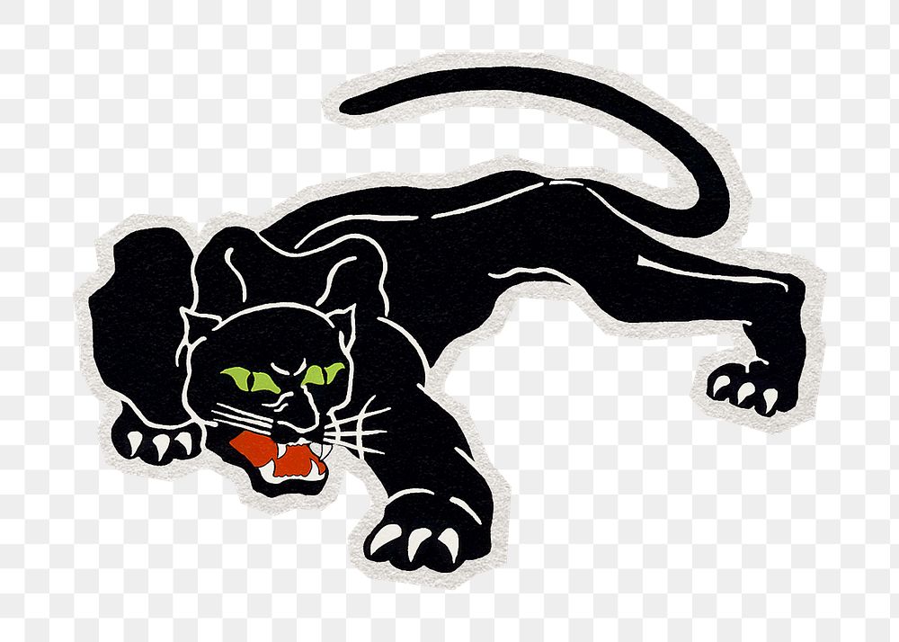 PNG panther sticker with white border,  transparent background