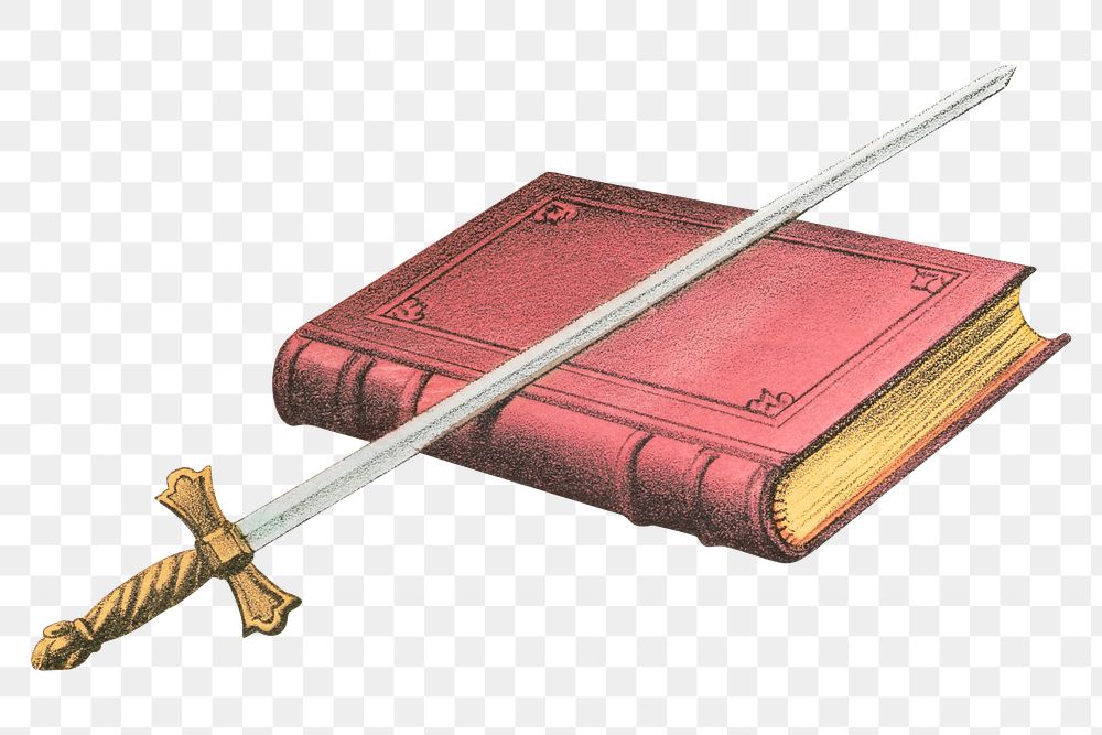 Book and sword png illustration on transparent background. Remixed by rawpixel.