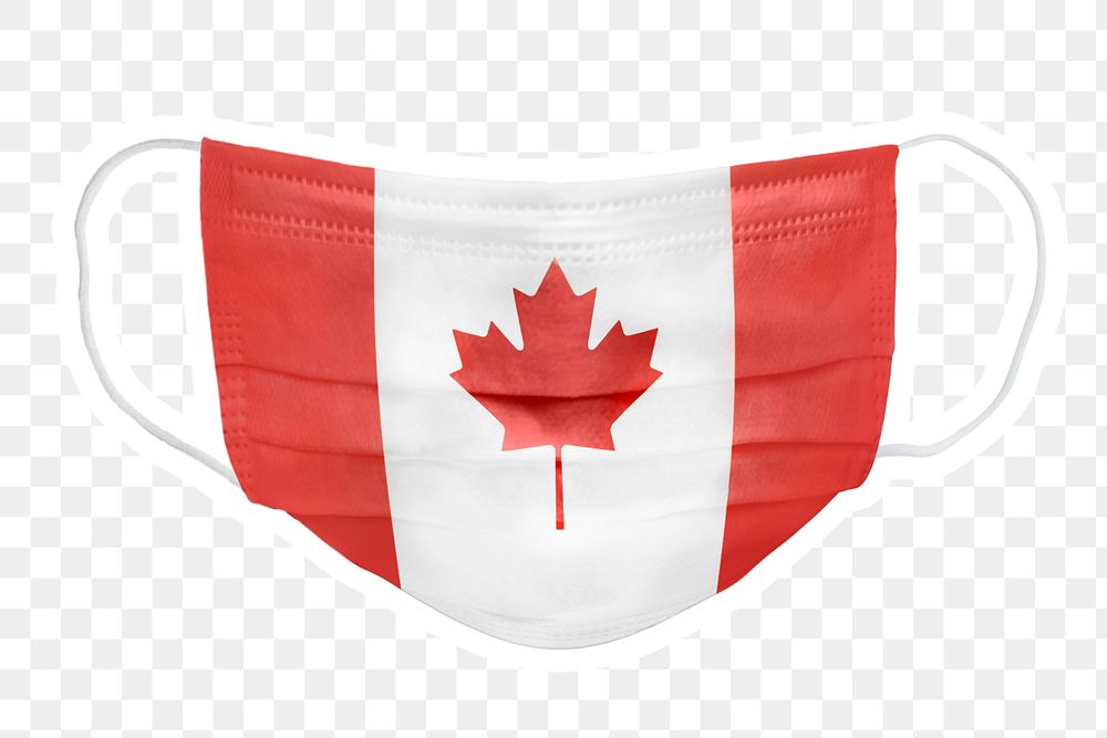 Canadian flag png face mask sticker with  white border, transparent background