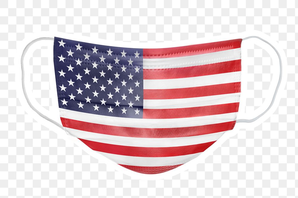 PNG American flag  face mask sticker with white border transparent background
