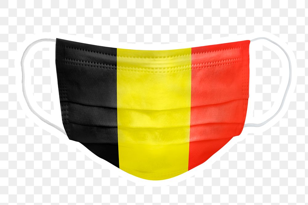 PNG Belgian flag face mask sticker with  white border transparent background