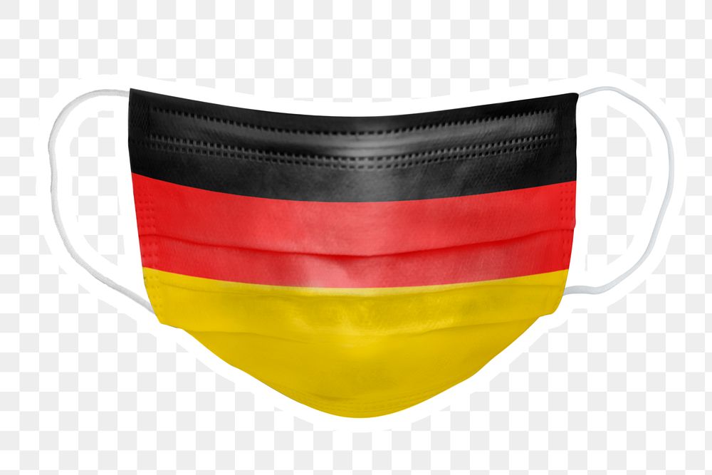 PNG German flag face mask sticker with  white border transparent background