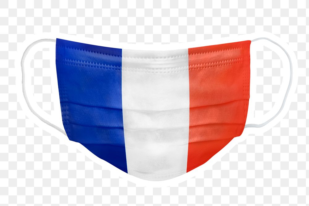 PNG French flag  face sticker with white border transparent background