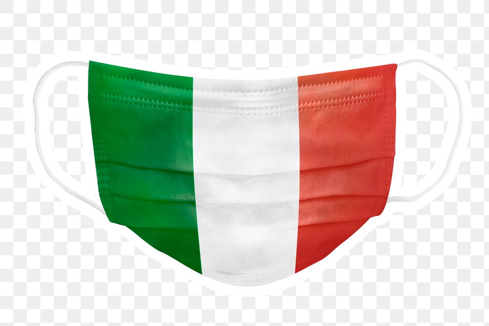 PNG Italian flag face mask sticker with  white border transparent background