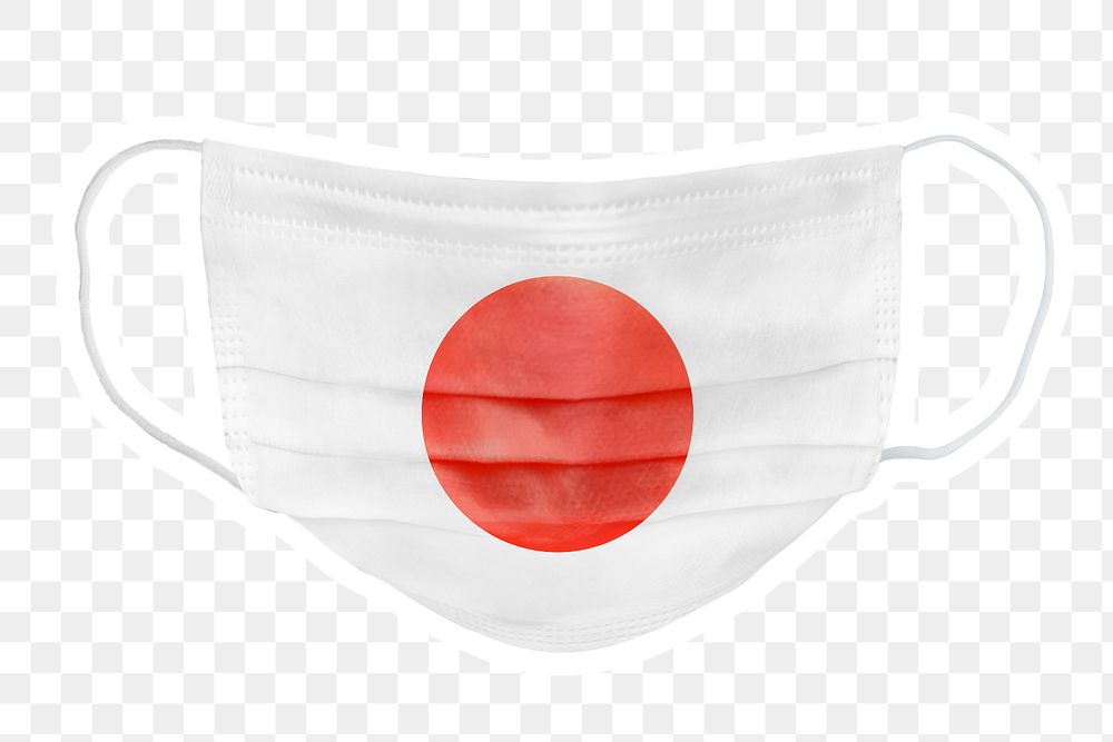 PNG Japanese flag face mask sticker with  white border transparent background