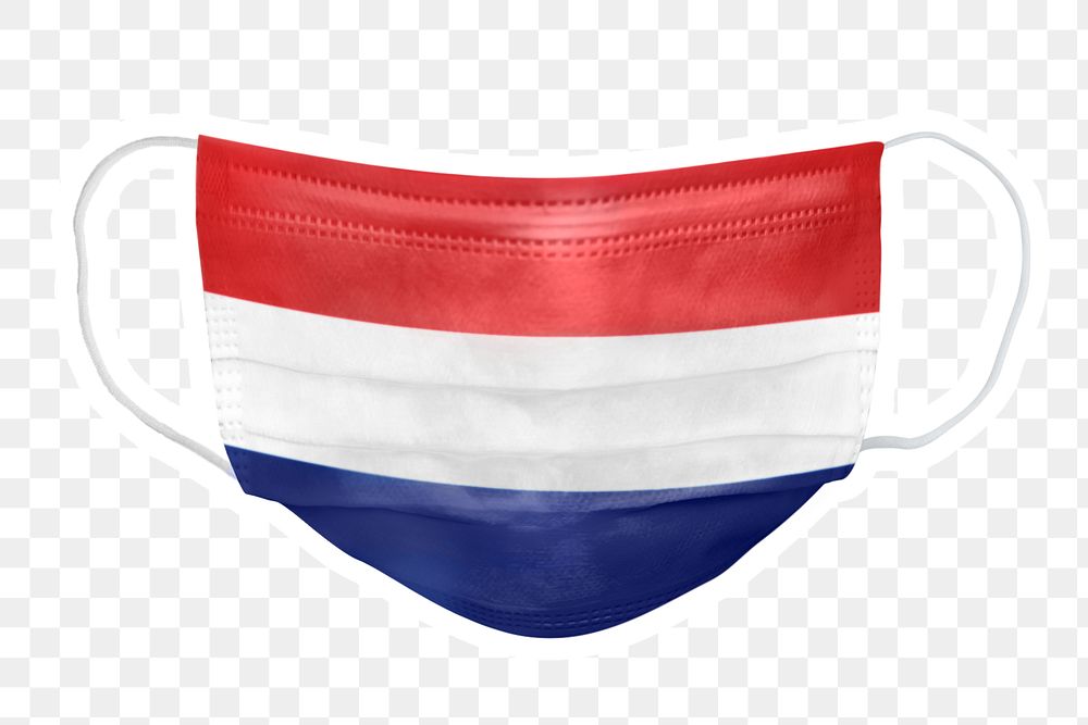 PNG Dutch flag face mask sticker with  white border transparent background