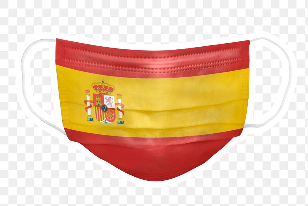 PNG Spanish flag face mask sticker with  white border transparent background