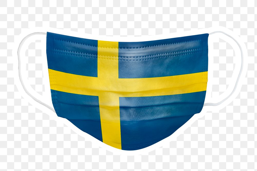 PNG Swedish flag face mask sticker with  white border transparent background