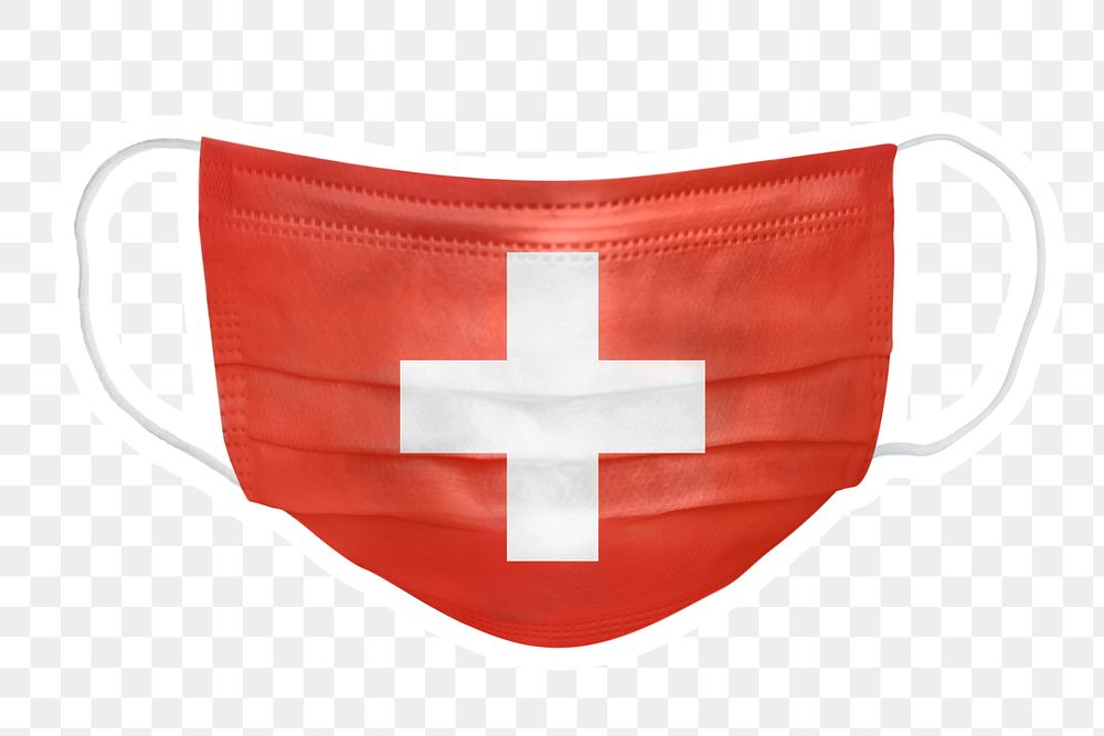 PNG Swiss flag face mask sticker with white border transparent background