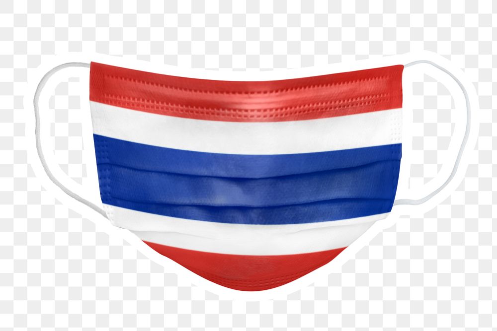 PNG Thai flag face mask sticker with  white border transparent background