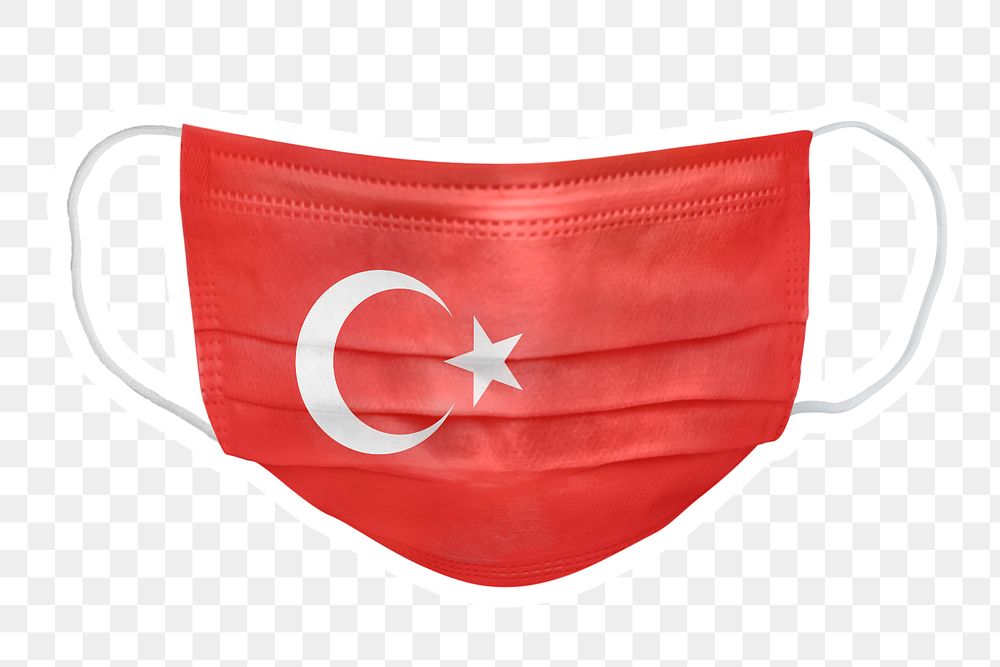 PNG Turkish flag face mask sticker with  white border transparent background