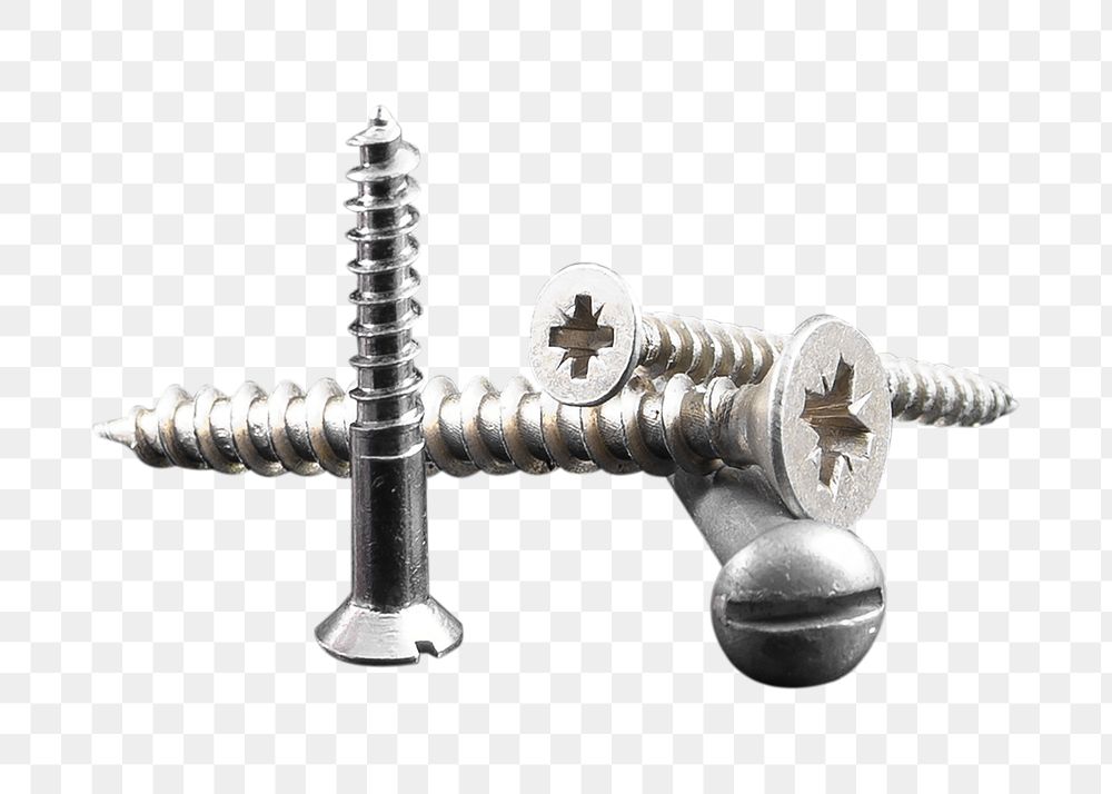 Png long screw, isolated collage element, transparent background