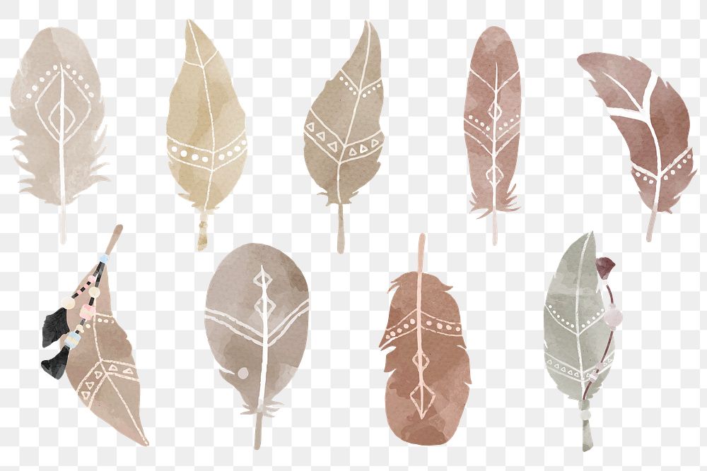 Earth tone Bohemian feather png sticker collection