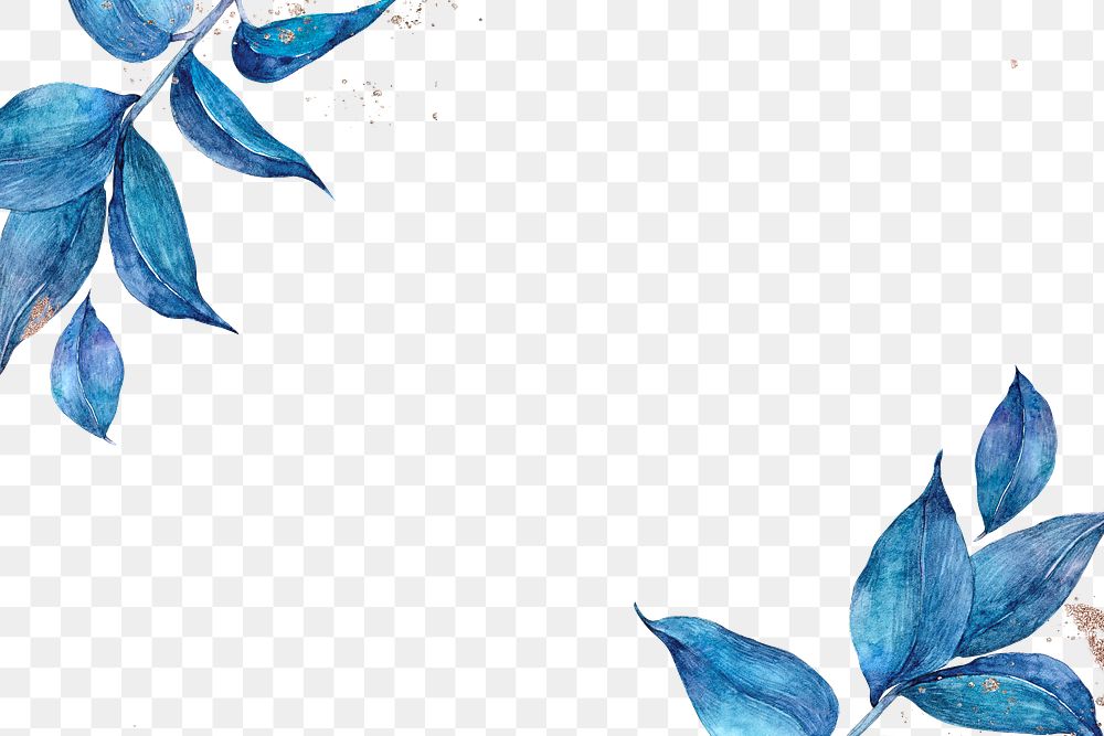 PNG blue leaf frame botanical illustration