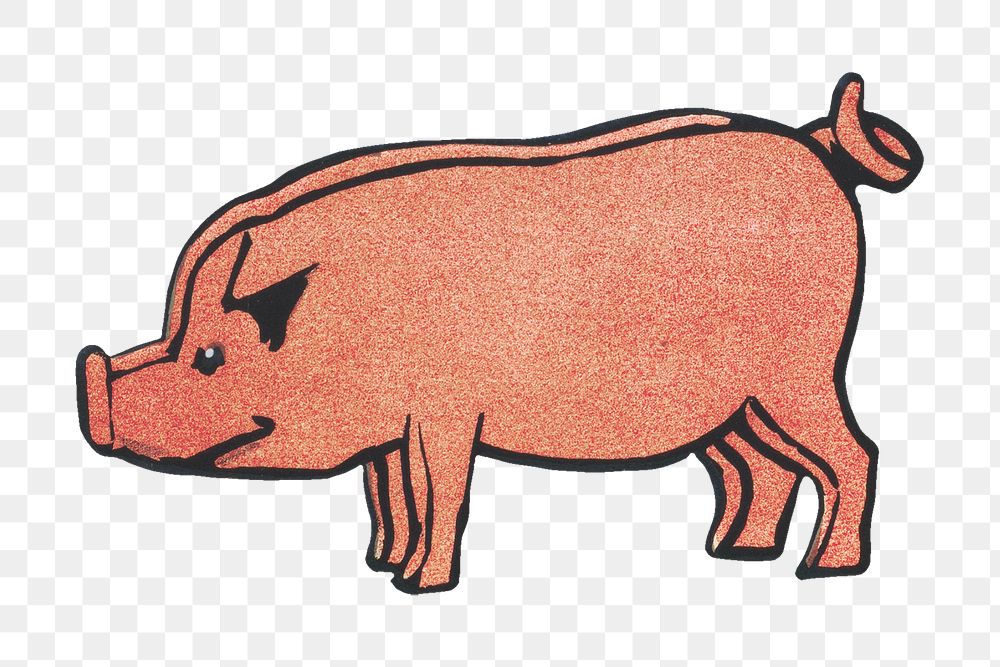 Pig png sticker, vintage animal on transparent background.  Remastered by rawpixel