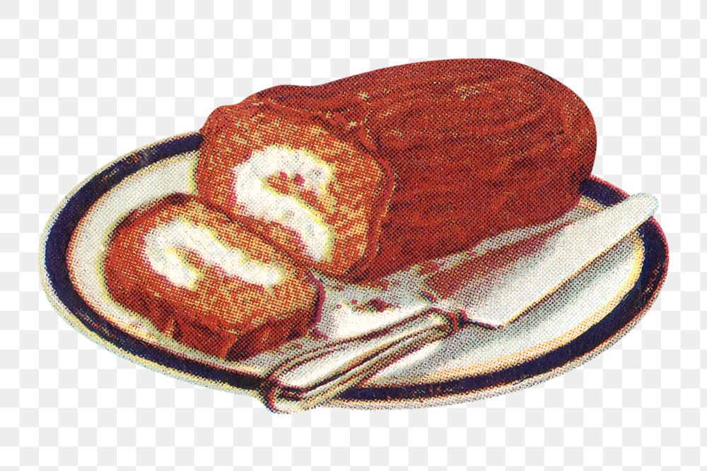Vintage roll cake png dessert, food illustration, transparent background. Remixed by rawpixel.