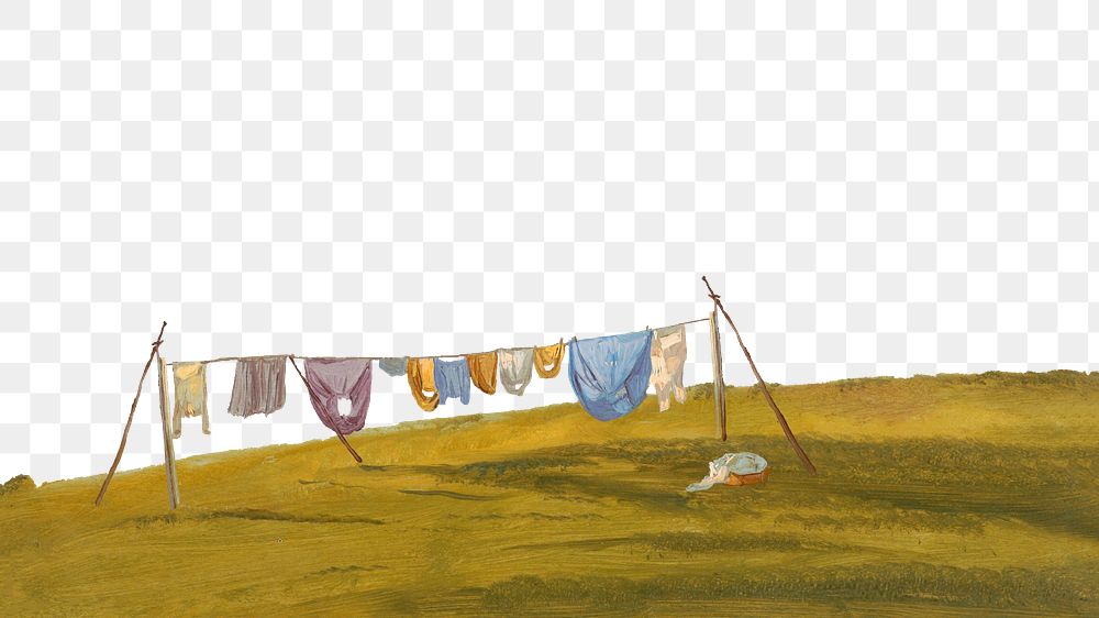 Png Laundry Hung Out to Dry, illustration by Frederic Edwin Church, transparent background. Remixed by rawpixel.