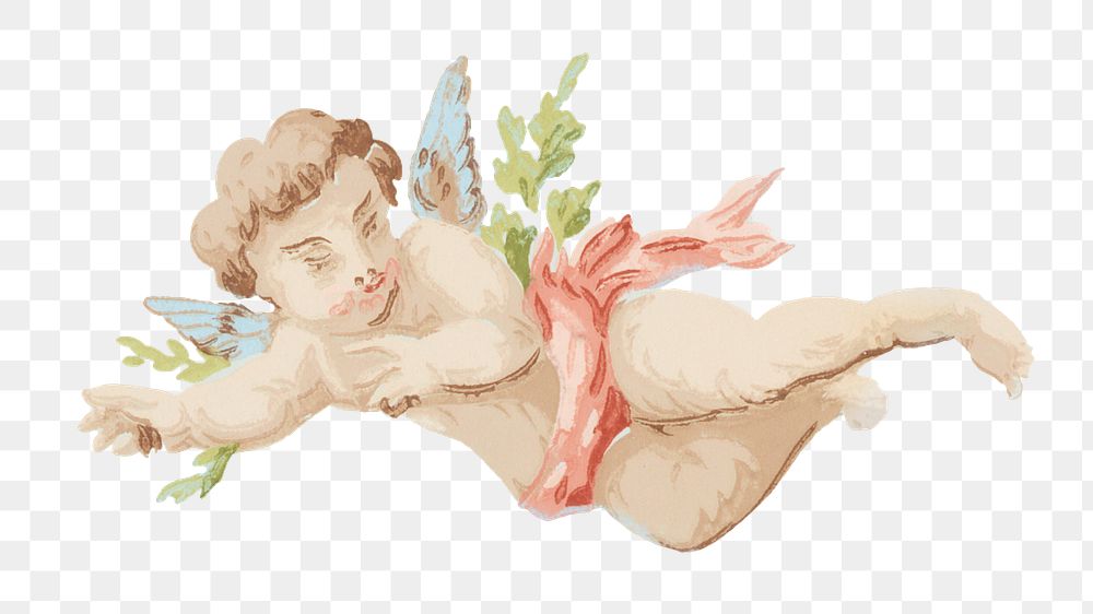 Vintage cherub png fantasy, transparent background. Remixed by rawpixel. 