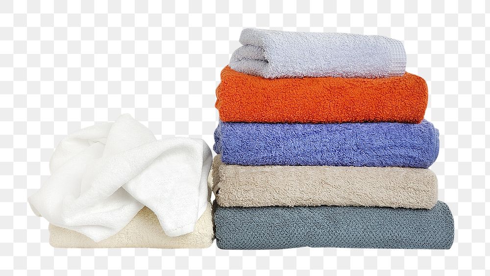 Png colorful towel stack, isolated object, transparent background