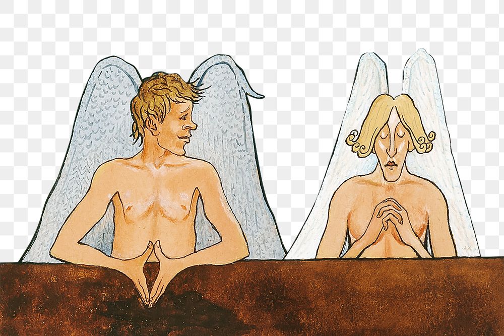 PNG Male angels, vintage mythical illustration by Hugo Simberg, transparent background.  Remixed by rawpixel. 