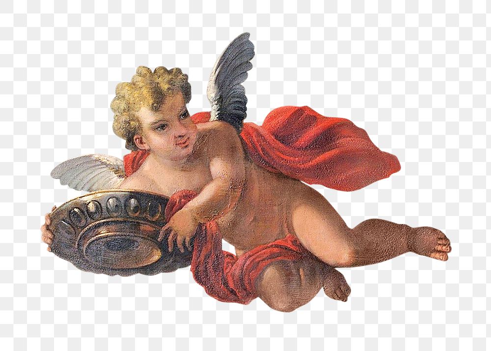 Vintage cherub png painting, transparent background. Remixed by rawpixel.