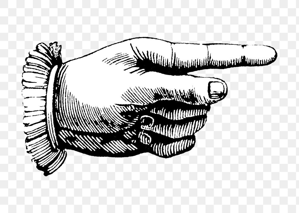 Pointing hand png vintage illustration, transparent background. Remixed by rawpixel. 