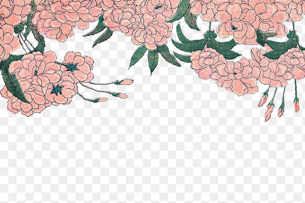 Pink Japanese flower  png border, vintage illustration by Utagawa Kuniyasu, transparent background. Remixed by rawpixel.