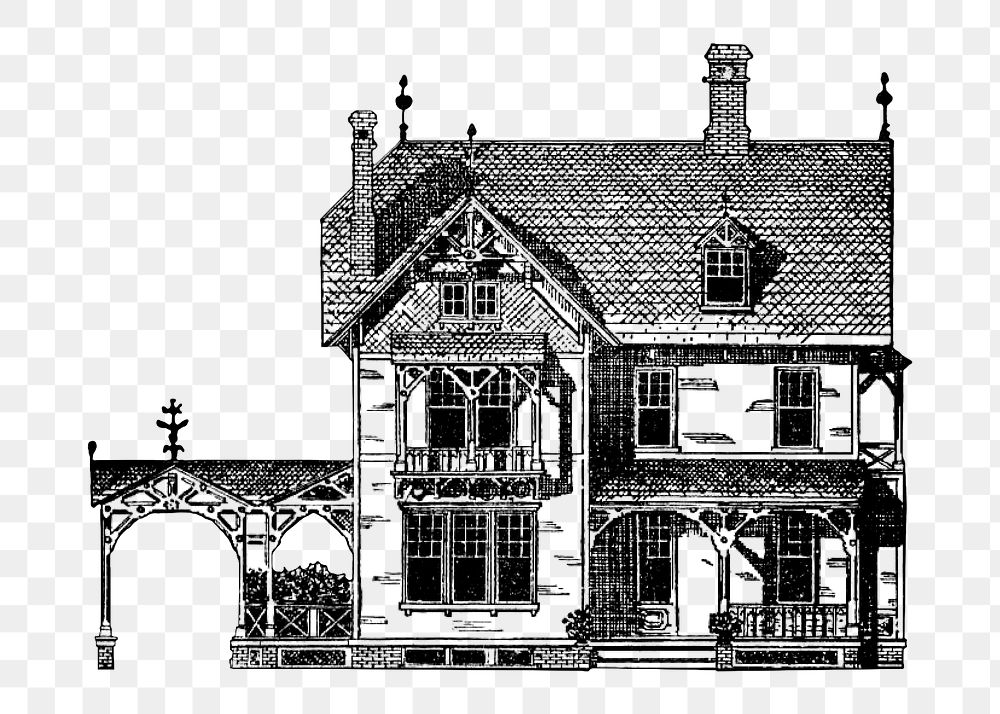 Cottage house png vintage illustration, transparent background. Remixed by rawpixel. 
