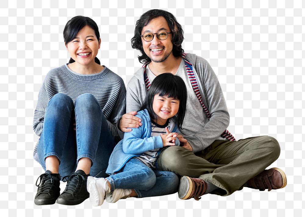 Japanese family png sticker, with daughter, transparent background