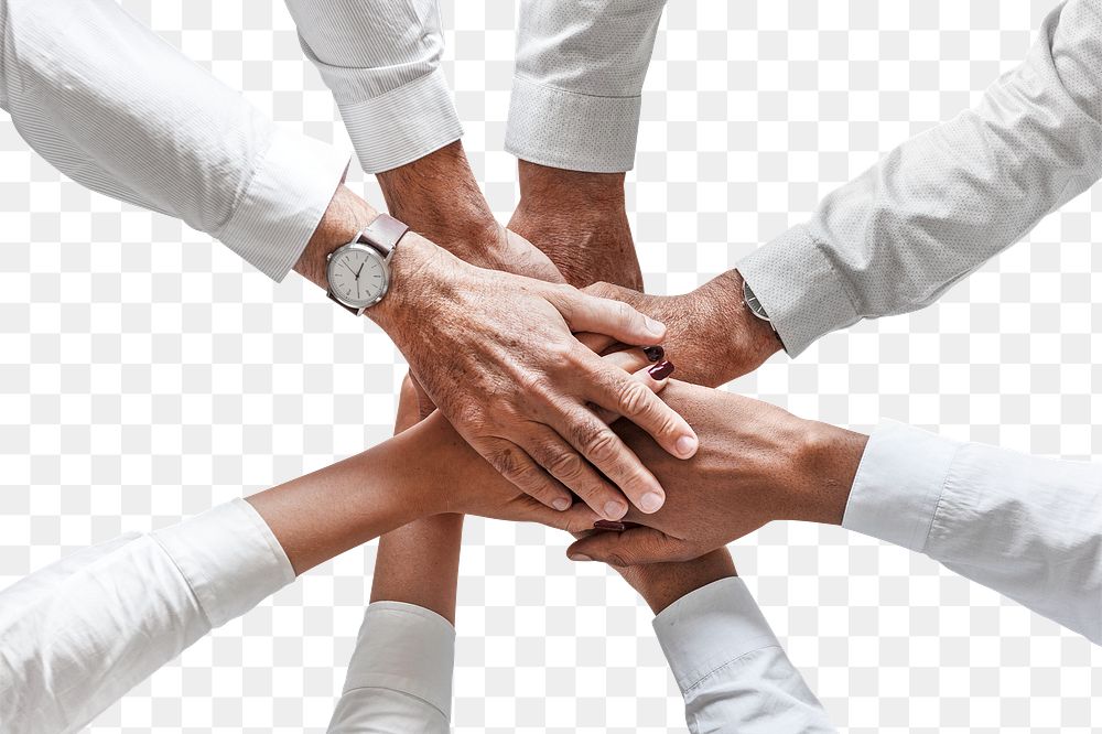 Joined hands png cut out, business teamwork on transparent background