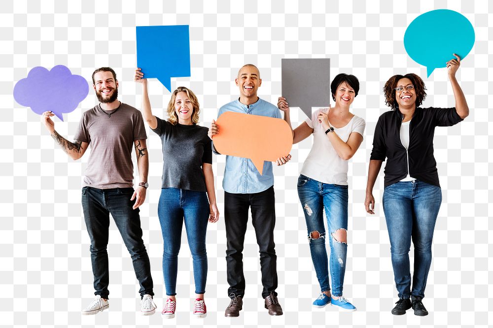 People png holding speech bubbles cut out