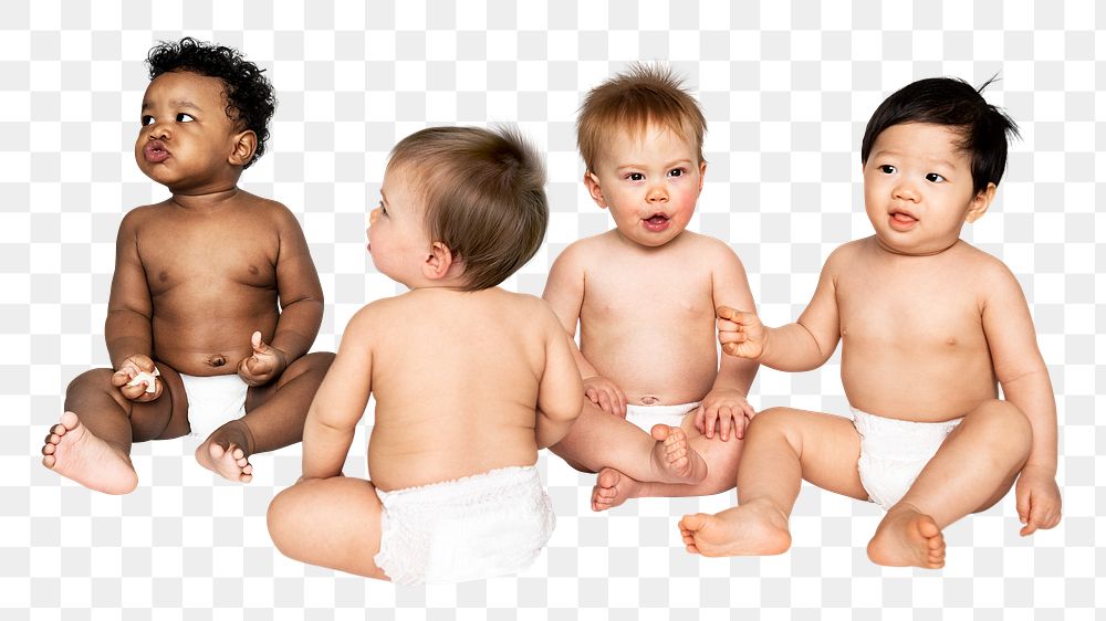 Diverse babies png clipart, transparent background